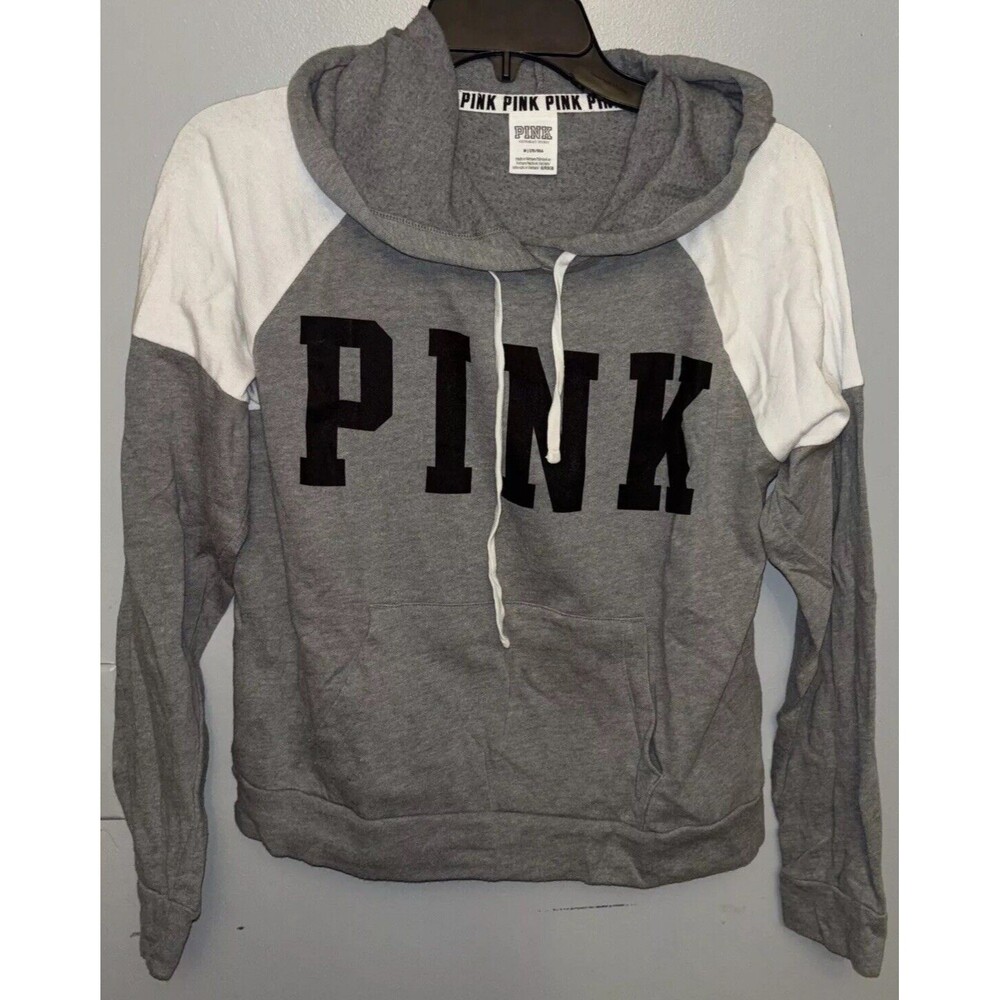 Pink  Victoria Secret hoodie. Gray With Black Lettering Size Medium.
